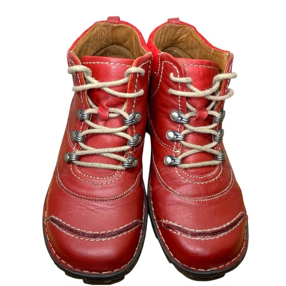 Josef Seibel Red Leather Ankle Booties Sz 39/8 Lace up Moccasins Chukka Boots - Picture 2 of 16